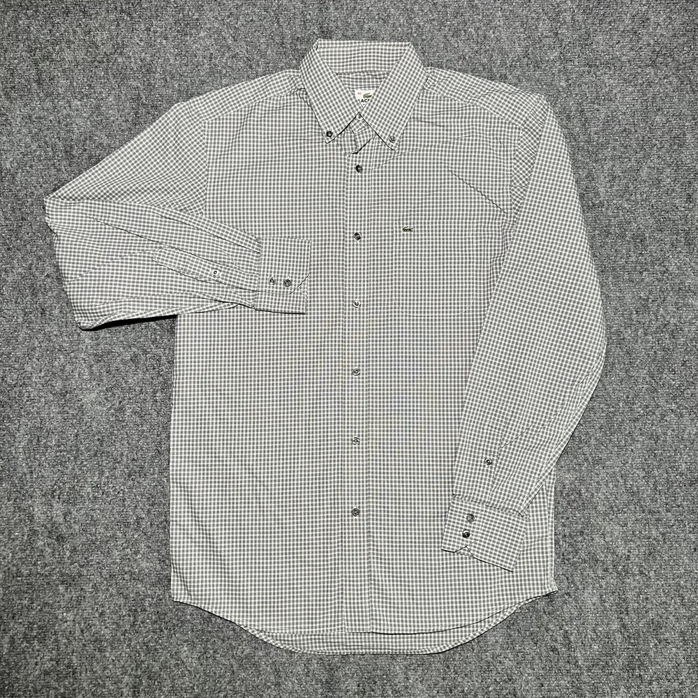 Lacoste Button Down Shirt Mens Sz 40 Regular Fit Plaid Long‎ Sleeve Cotton Logo